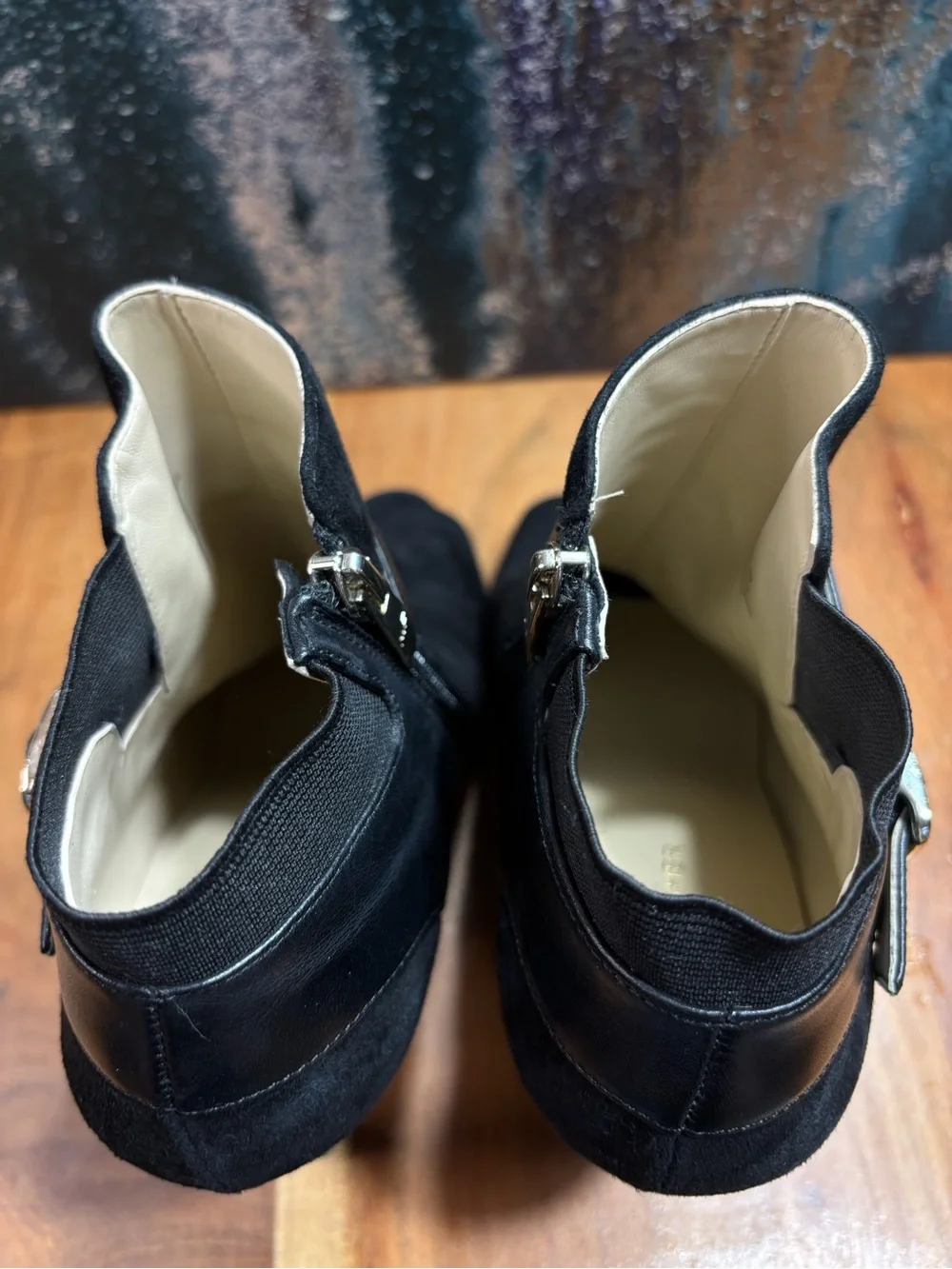 Marc Fisher Quiet Luxury Shimmee Black Suede Peep‎ Toe Booties 9M